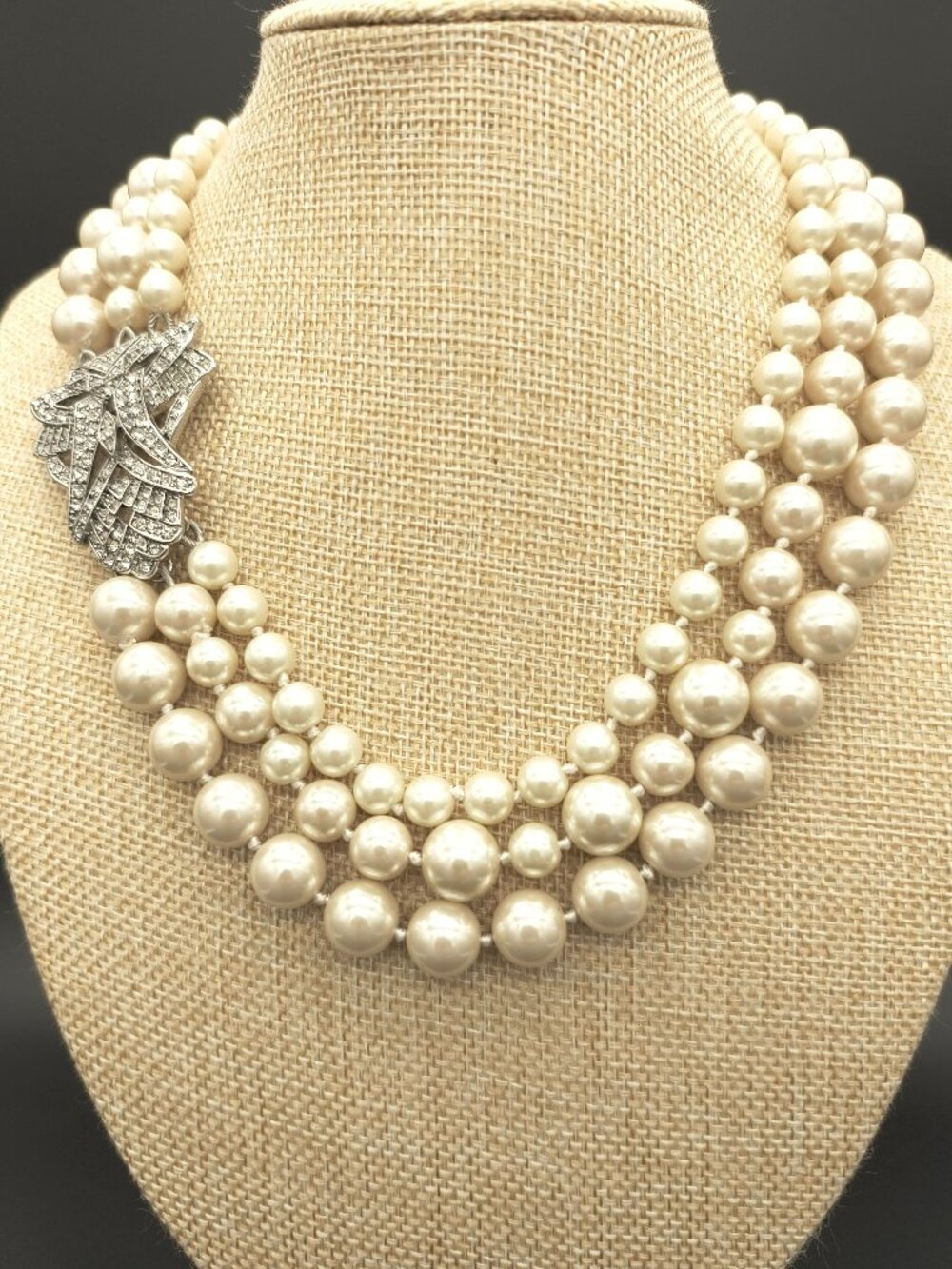 Vintage Stella & Dot Daisy Multi Strand Champagne Faux Pearl Necklace